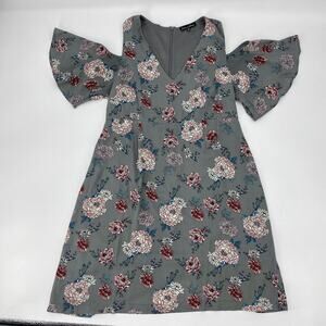 ALISON ANDREW Cold Shoulder Floral Shift Mini Dress Size M Summer Party